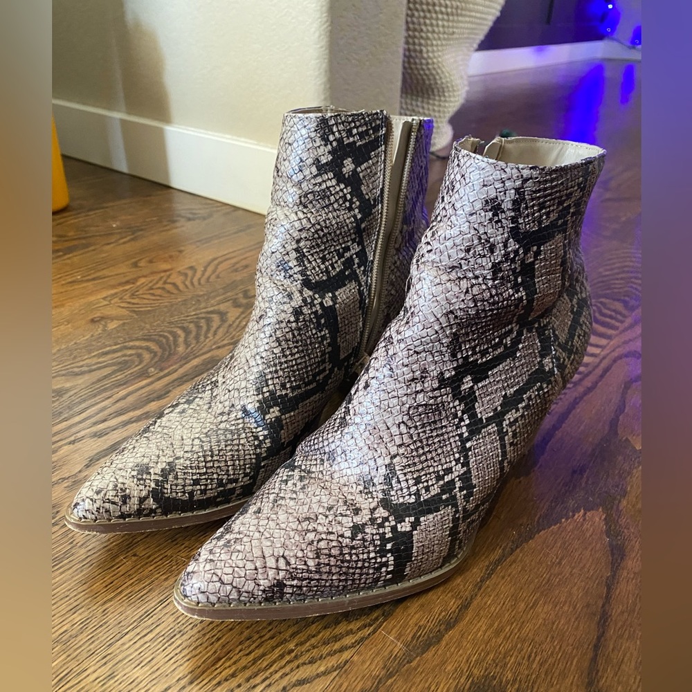 Snakeskin booties size 8
